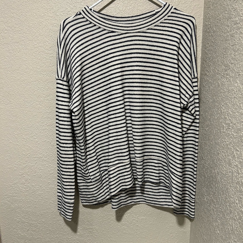 Aerie Black and White Striped Sweatshirt